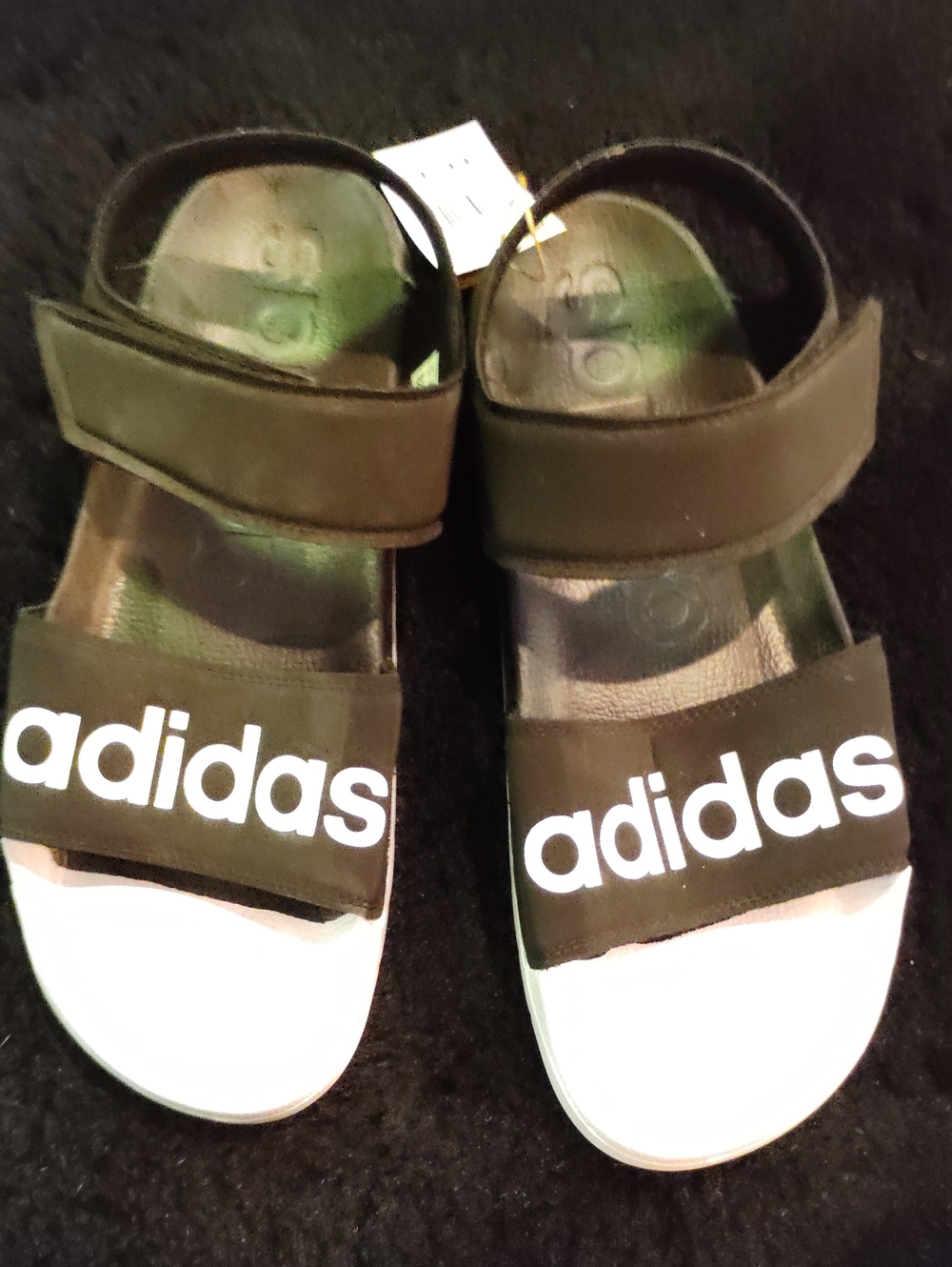 Adidas Black and White Hook-and-Loop Sandals